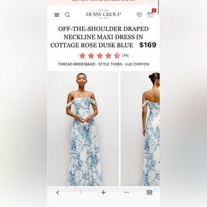 Dessy Group Off-the-Shoulder Draped Maxi Dress in Cottage Rose Dusk Blue